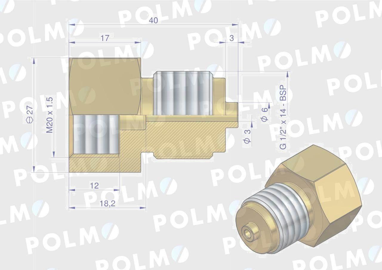 Złączka manometryczna gwint zewnętrzny G1/2" x gwint wewnętrzny M20x1.5 (mo - zdjęcie 2