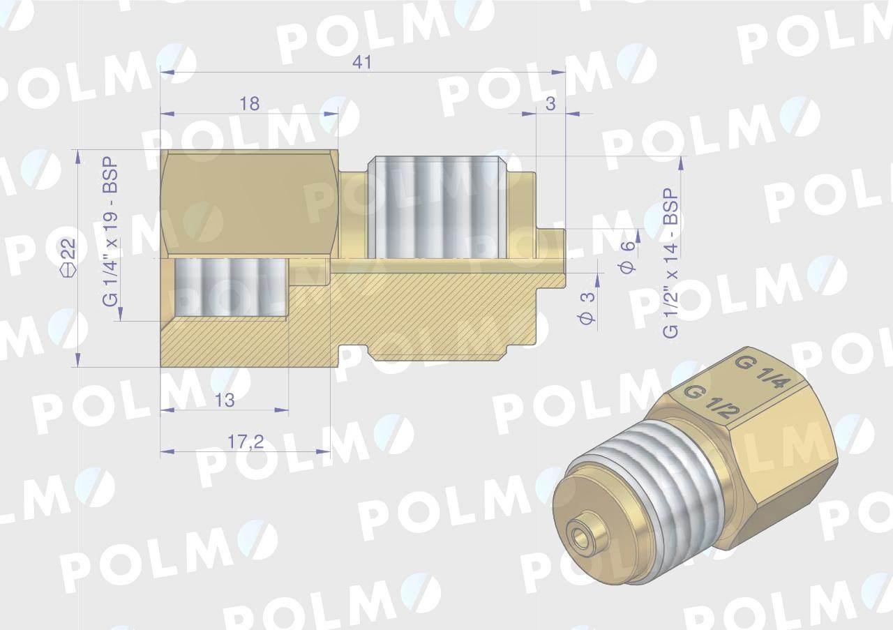 Złączka manometryczna gwint zewnętrzny G1/2" x gwint wewnętrzny G1/4" (mosi - zdjęcie 2