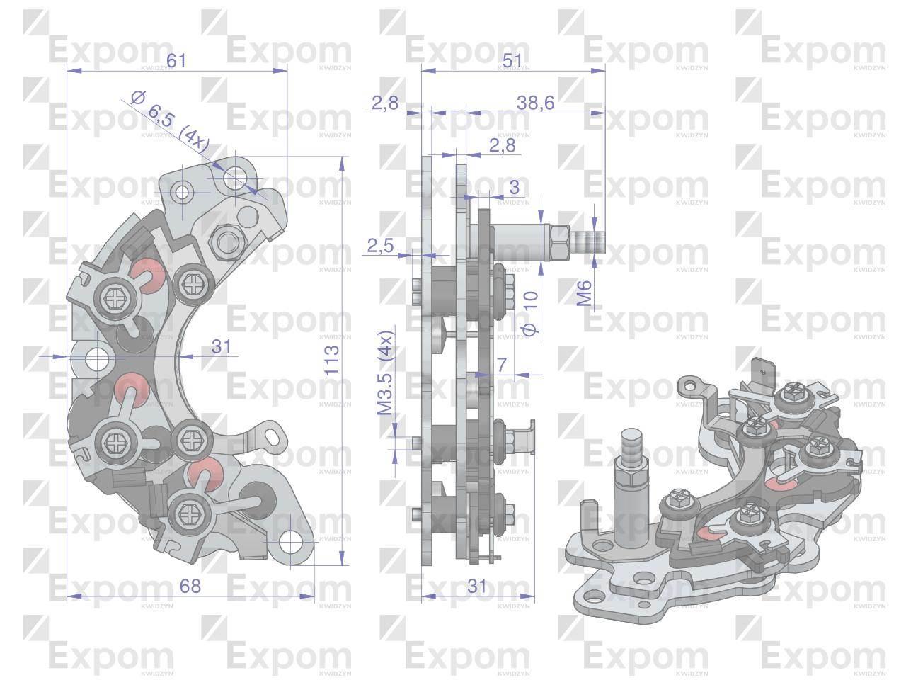 Prostownik diody alternatora MF3 Nowy Typ EXPOM KWIDZYN eu EX2410204EX - zdjęcie 2
