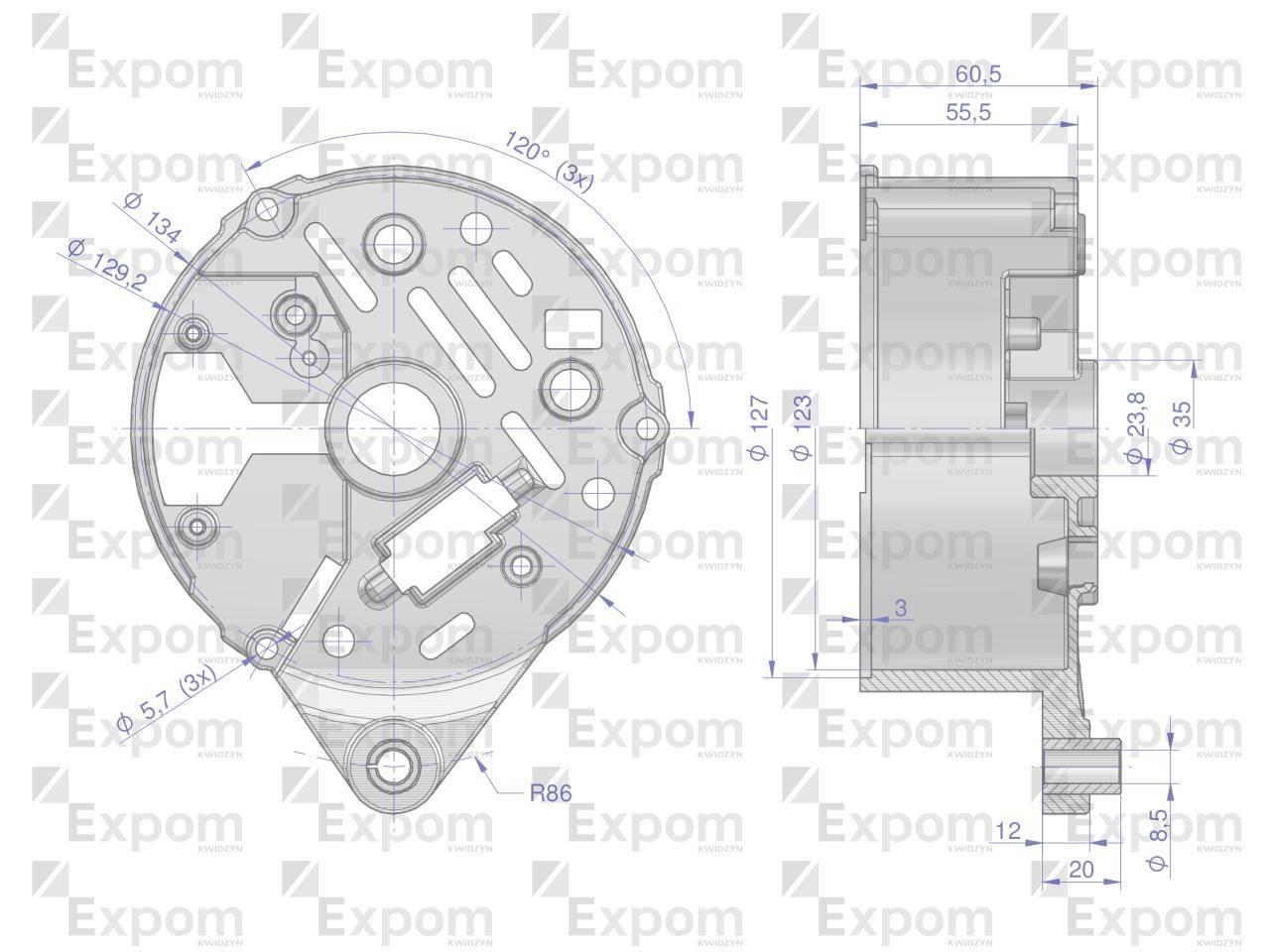 Pokrywa tylna alternatora AX230000 AX260000EX C-330 C-360 Nowy Typ EXPOM KW - zdjęcie 2
