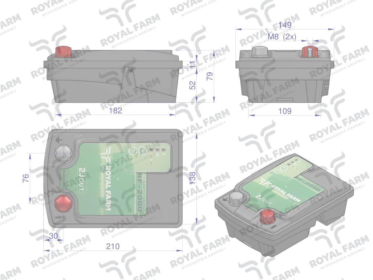 Elektryzator 2J bateryjno-sieciowy (uniwersalny) RF-2000 z zasilaczem ROYAL - zdjęcie 3