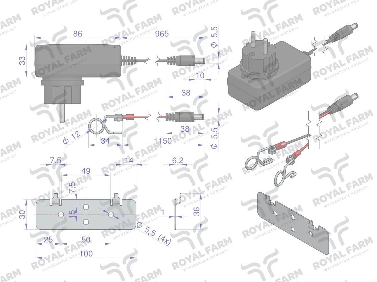 Elektryzator 2J bateryjno-sieciowy (uniwersalny) RF-2000 z zasilaczem ROYAL - zdjęcie 4