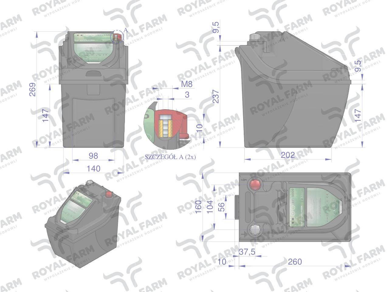 Elektryzator 1J bateryjno-sieciowy (uniwersalny) RF-1000 z zasilaczem ROYAL - zdjęcie 3