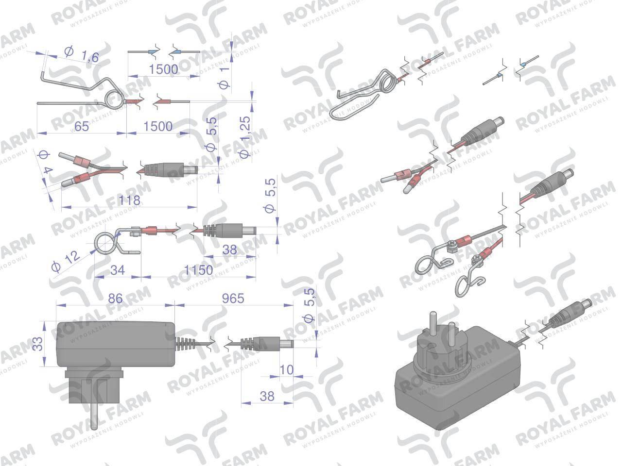 Elektryzator 1J bateryjno-sieciowy (uniwersalny) RF-1000 z zasilaczem ROYAL - zdjęcie 4