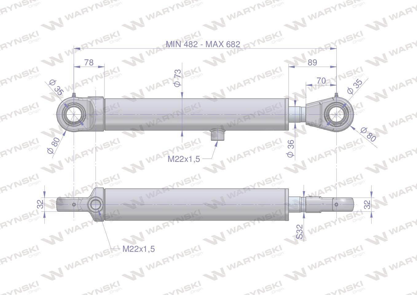 Cylinder hydrauliczny - siłownik dwustronny CJ2F-63/36/200 (90 stopni) Wary - zdjęcie 3