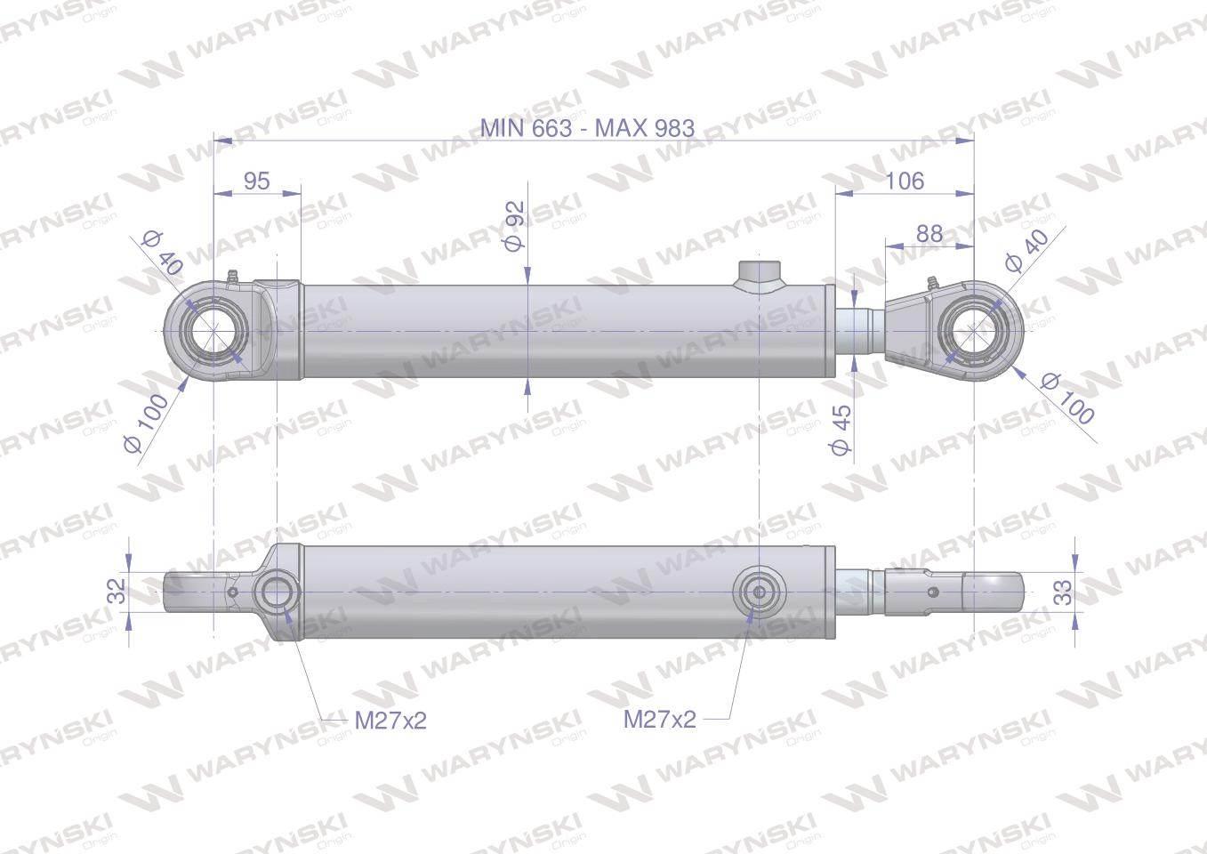 Cylinder hydrauliczny - siłownik dwustronny CJ2F80/45/320 Waryński - zdjęcie 2