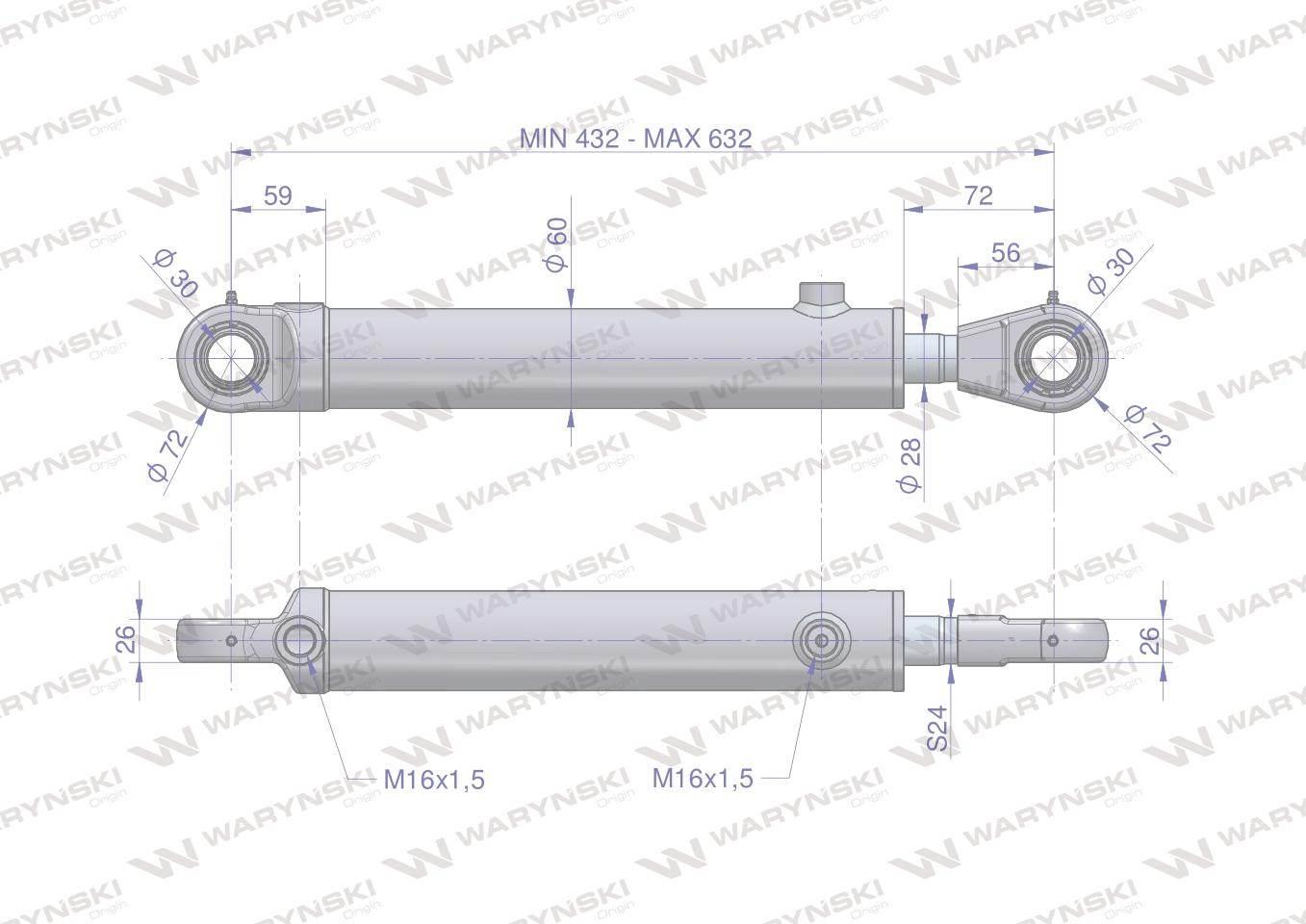 Cylinder hydrauliczny - siłownik dwustronny wspomagania CJF-50/28/200Z (swo - zdjęcie 2