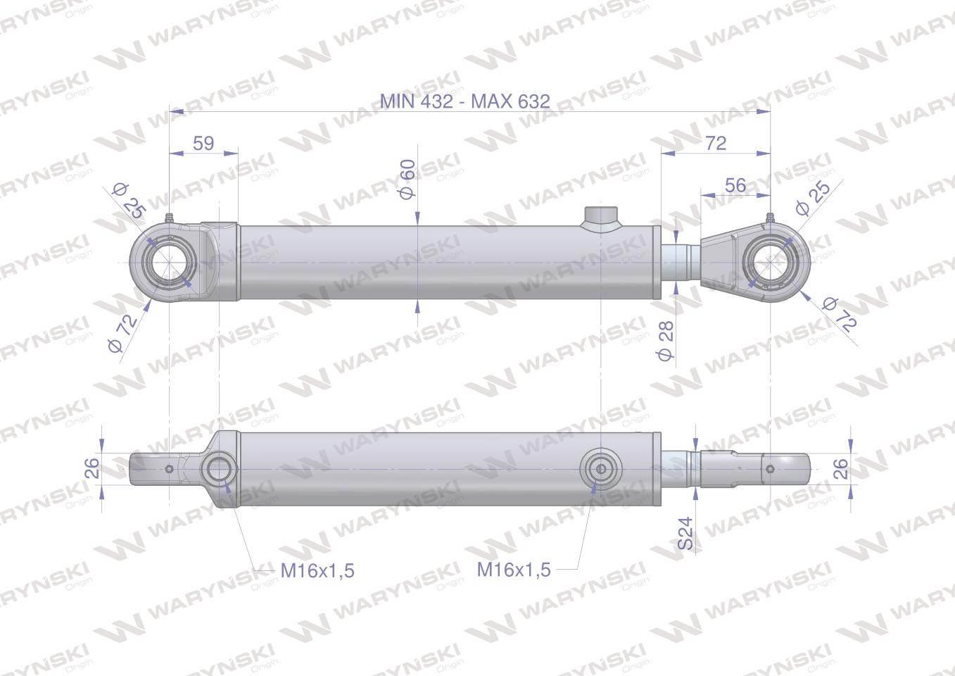 Cylinder hydrauliczny - siłownik dwustronny wspomagania CJF-50/28/200Z (swo - zdjęcie 2