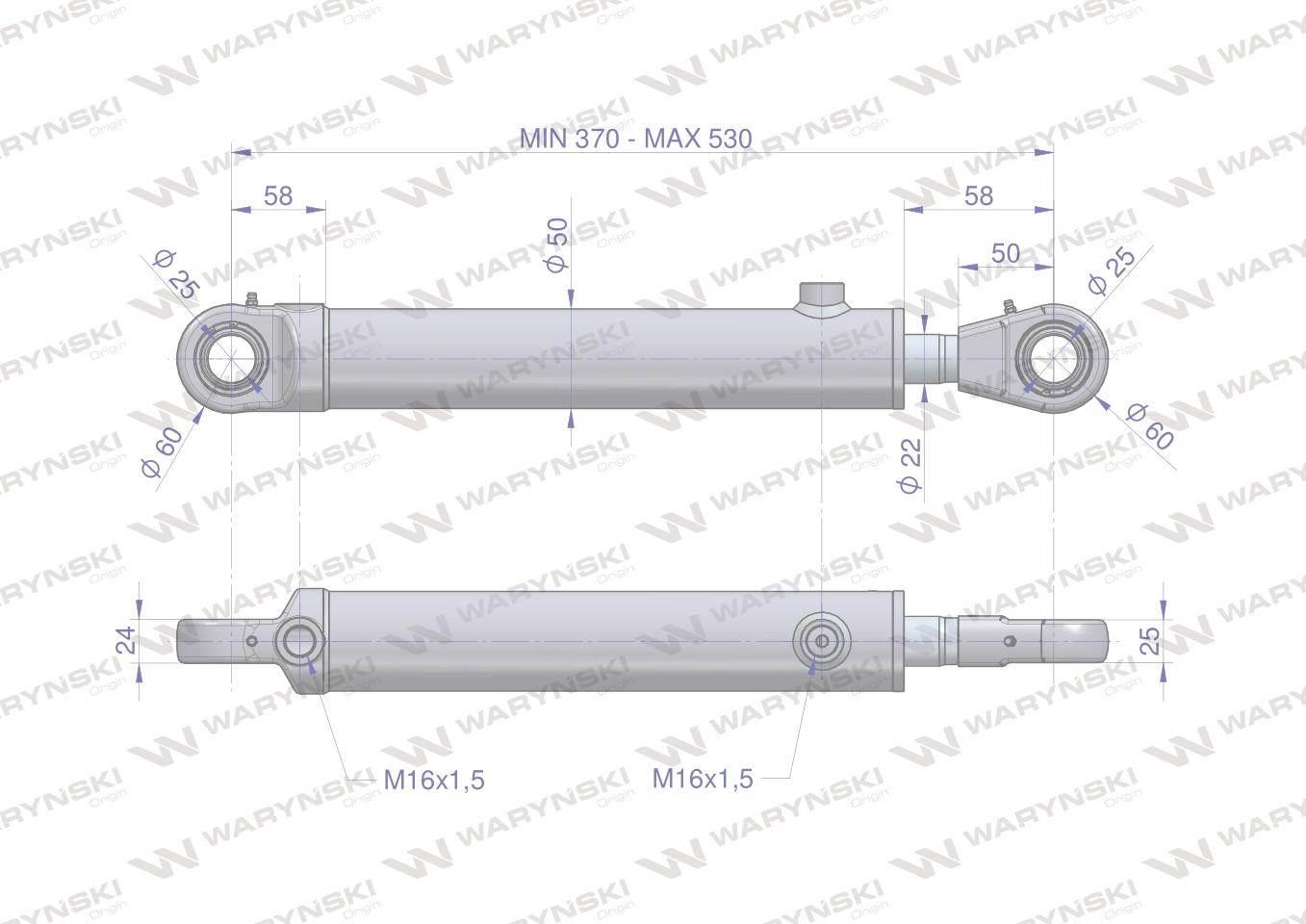 Cylinder hydrauliczny - siłownik dwustronny CJ2F-40/22/160 Waryński - zdjęcie 2
