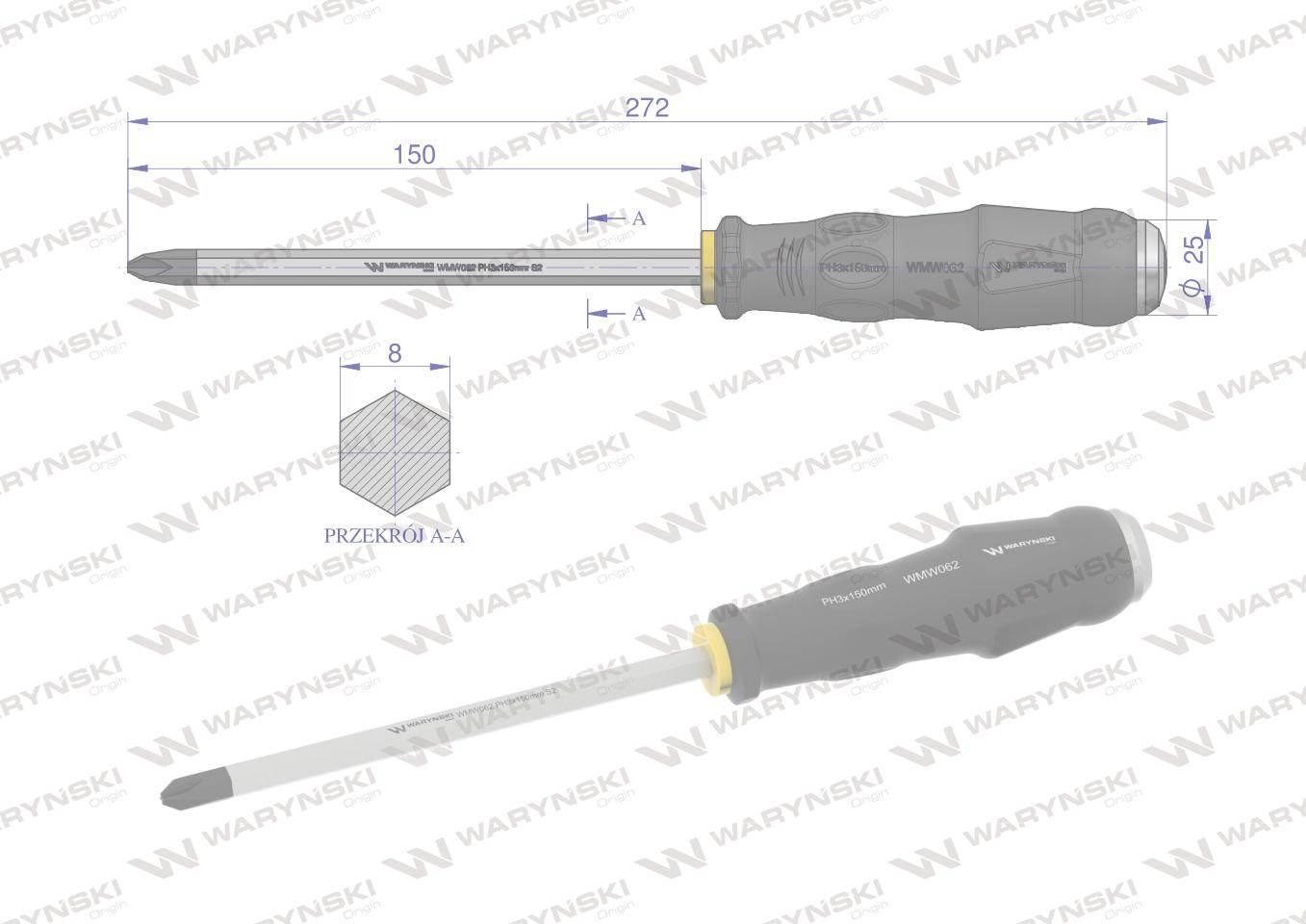 wkrętak do pobijania PH3x150mm Waryński WMW062 - zdjęcie 3