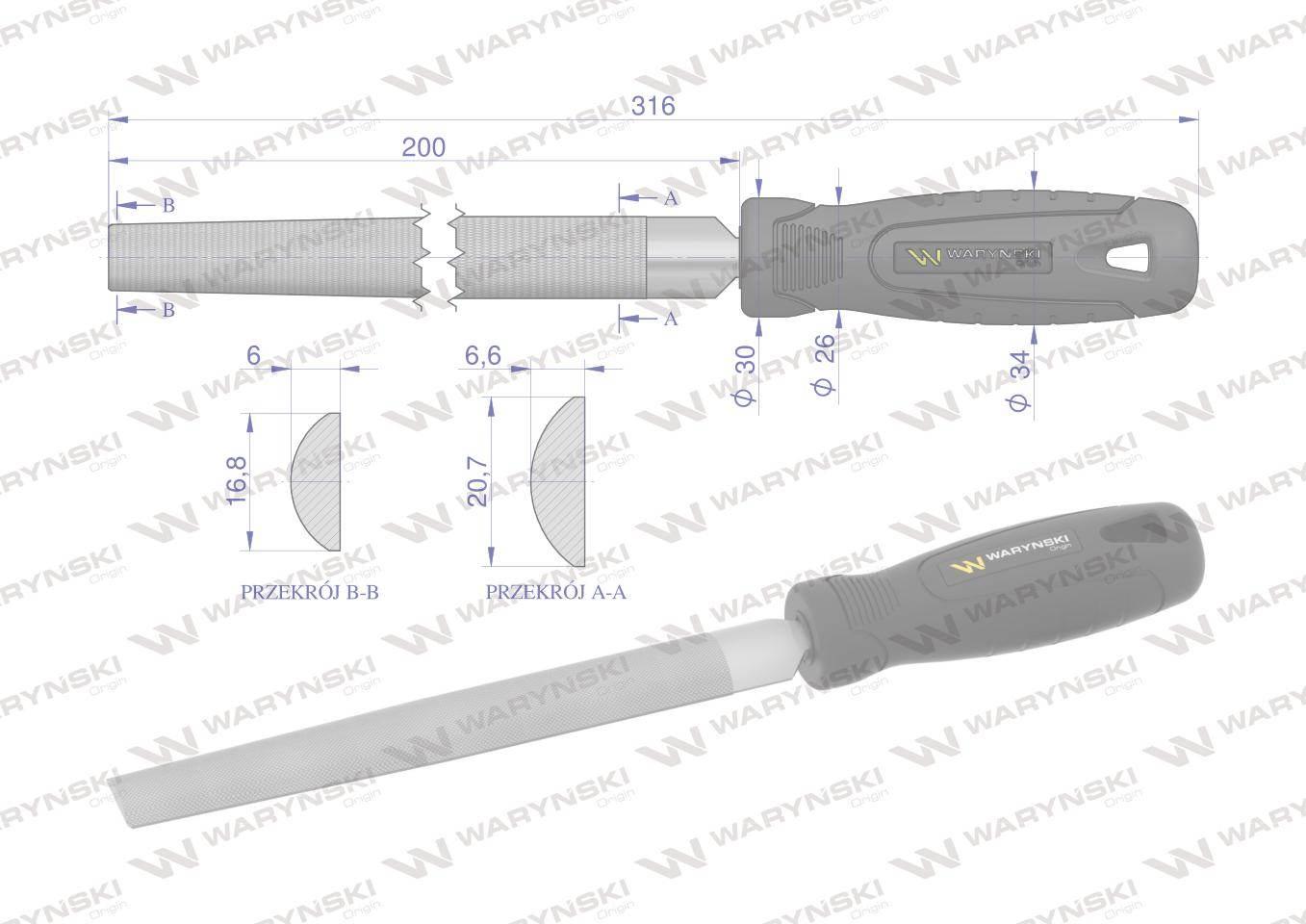 Pilnik półokrągły 200 mm Waryński WMF005 - zdjęcie 2