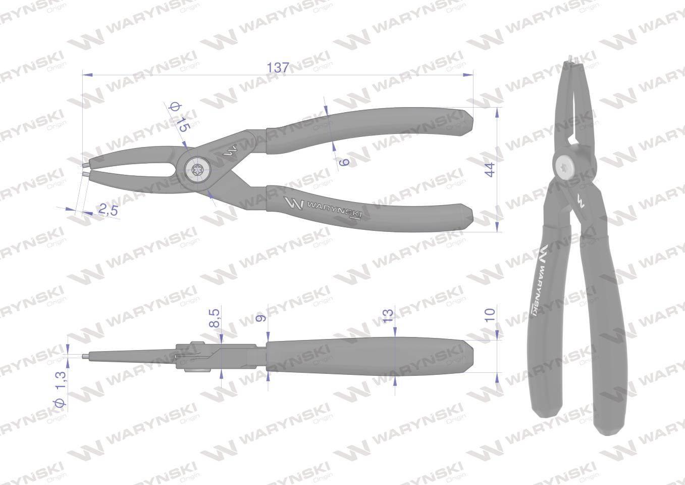 Specjalistyczne szczypce do pierścieni osadczych 127 mm wewnętrzne proste W - zdjęcie 2