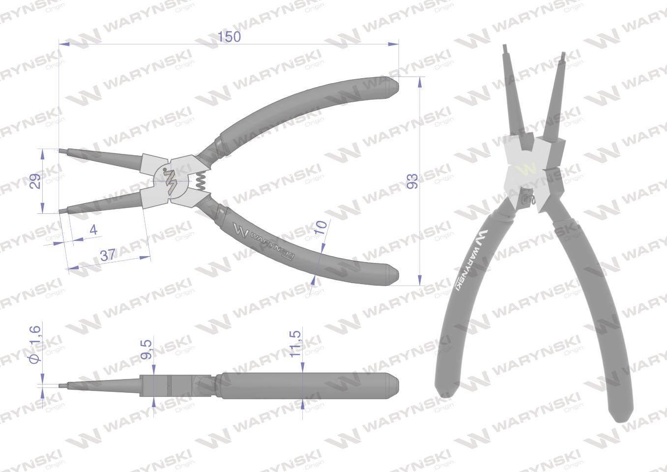 Szczypce do pierścieni osadczych segera 150 mm wewnętrzne proste Waryński - zdjęcie 2