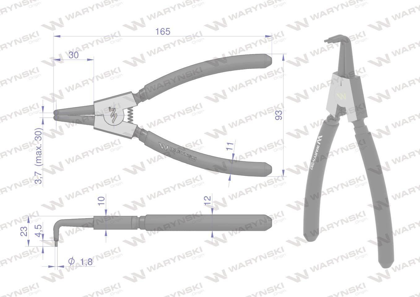 Szczypce do pierścieni osadczych segera 180 mm zewnętrzne wygięte Waryński - zdjęcie 2