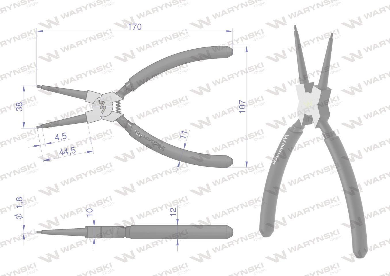 Szczypce do pierścieni osadczych segera 180 mm wewnętrzne proste Waryński - zdjęcie 2
