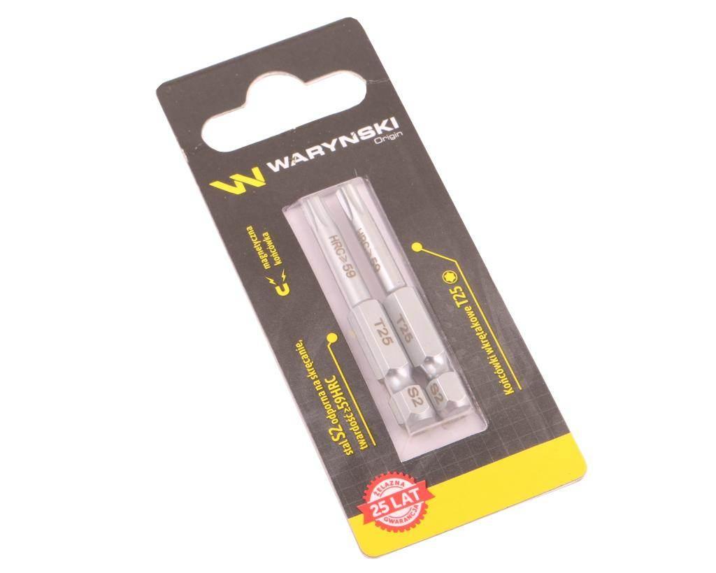 Końcówki wkrętakowe bity T25 50mm Waryński komplet w blistrze dwusztukowym