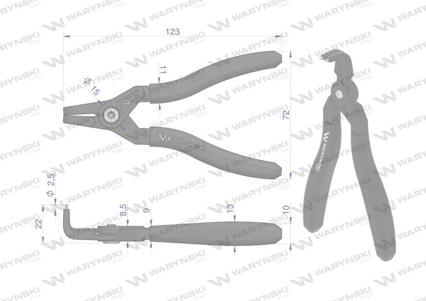 Specjalistyczne szczypce do pierścieni osadczych 127 mm zewnętrzne wygięte - zdjęcie 2