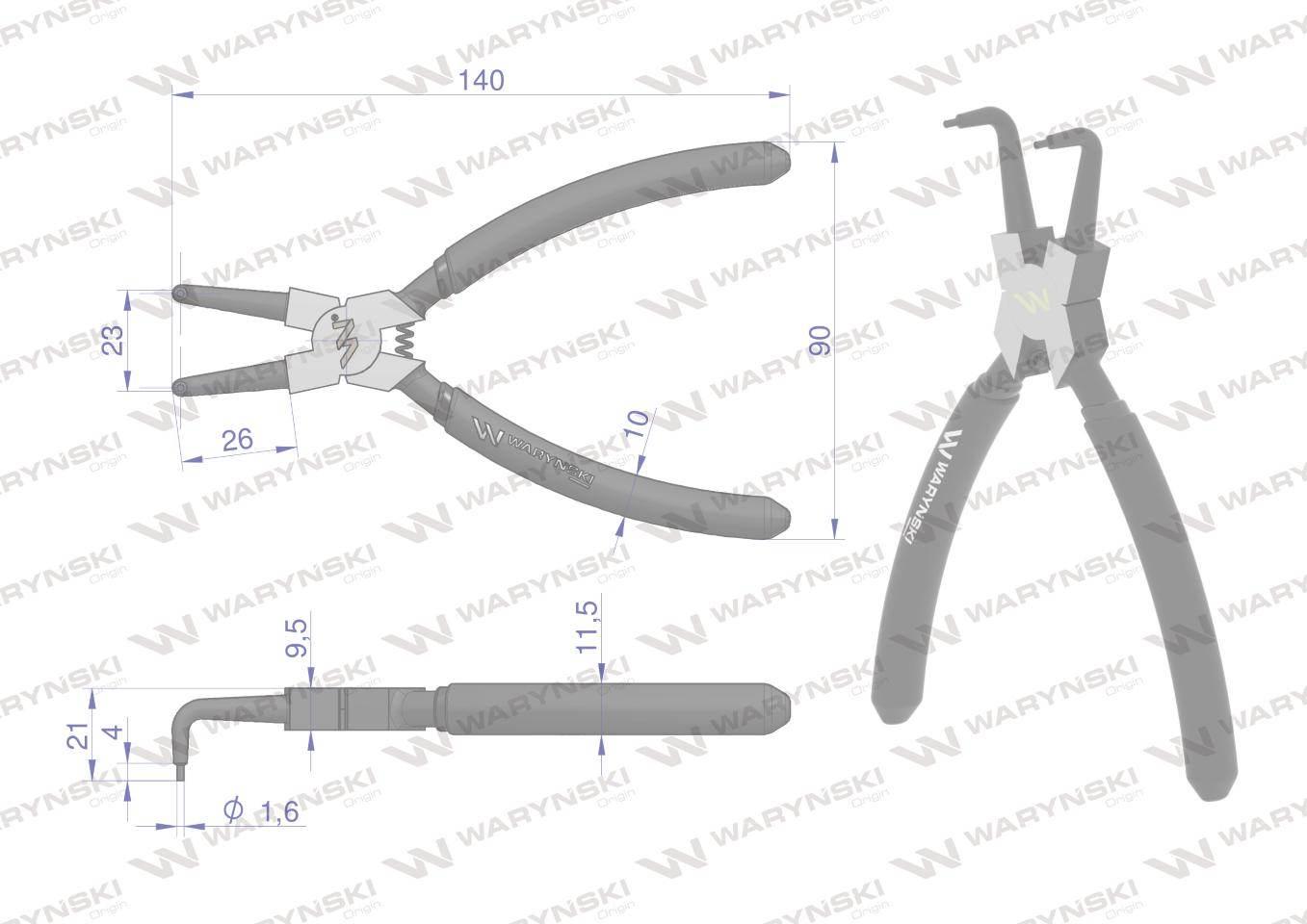 Szczypce do pierścieni osadczych segera 150 mm wewnętrzne wygięte Waryński - zdjęcie 2