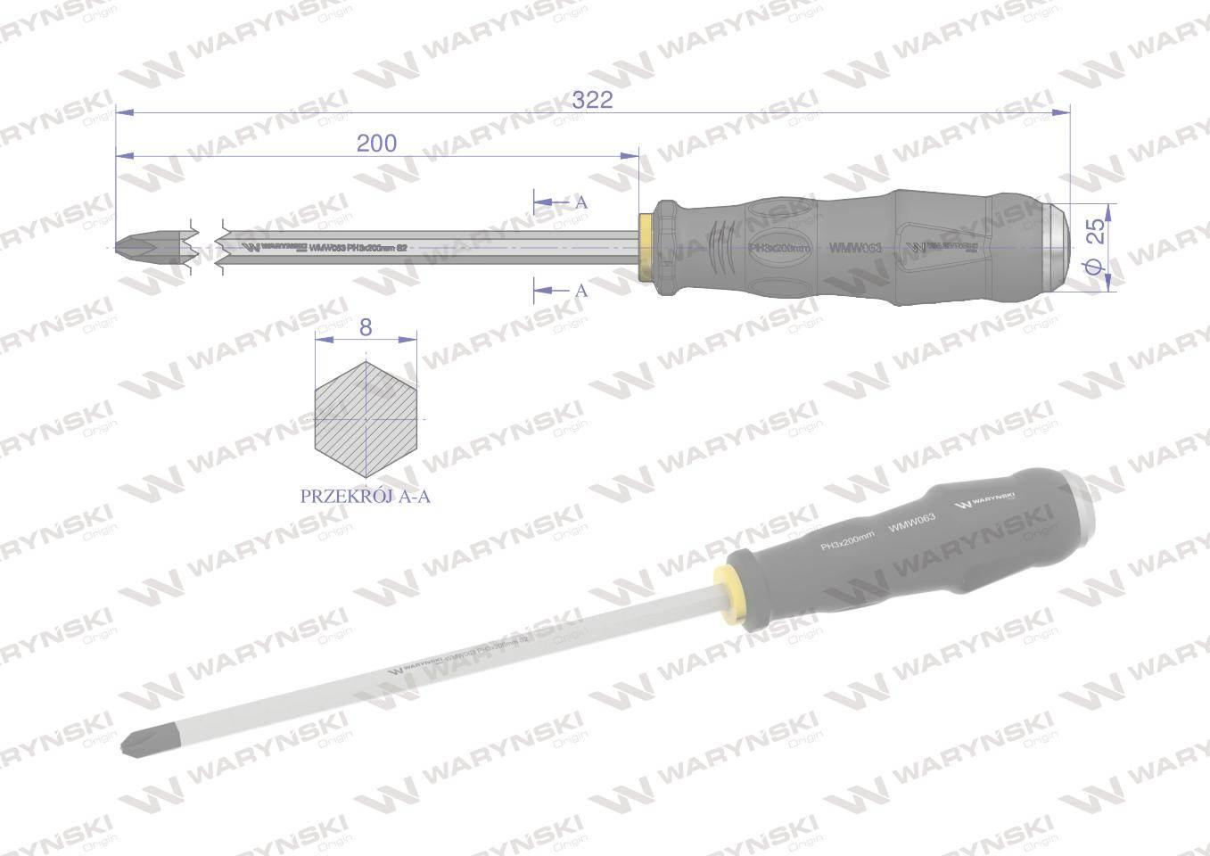 Wkrętak do pobijania PH3x200mm Waryński WMW063 - zdjęcie 3