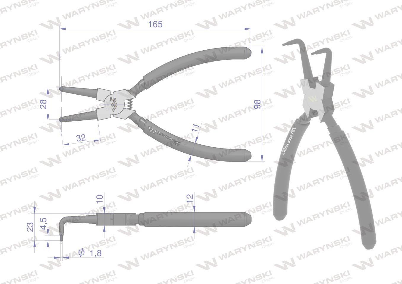 Szczypce do pierścieni osadczych segera 180mm wewnętrzne wygięte Waryński - zdjęcie 2