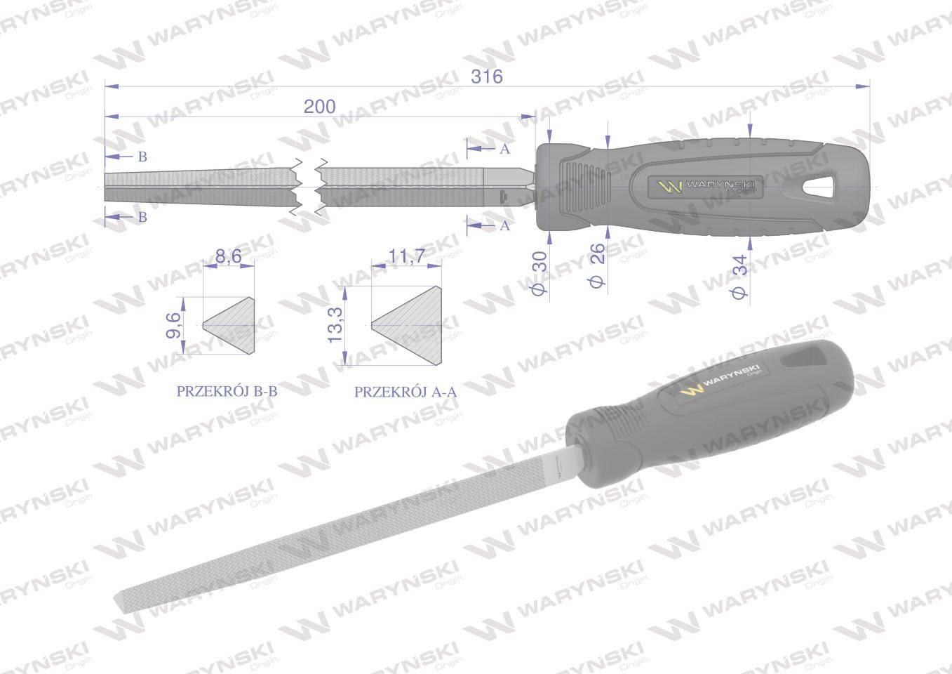 Pilnik trójkątny 200 mm Waryński WMF008 - zdjęcie 2
