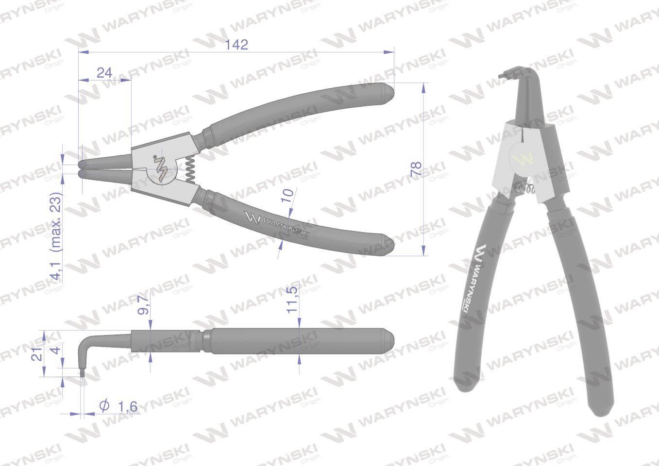 Szczypce do pierścieni osadczych segera 150 mm zewnętrzne wygięte Waryński - zdjęcie 2