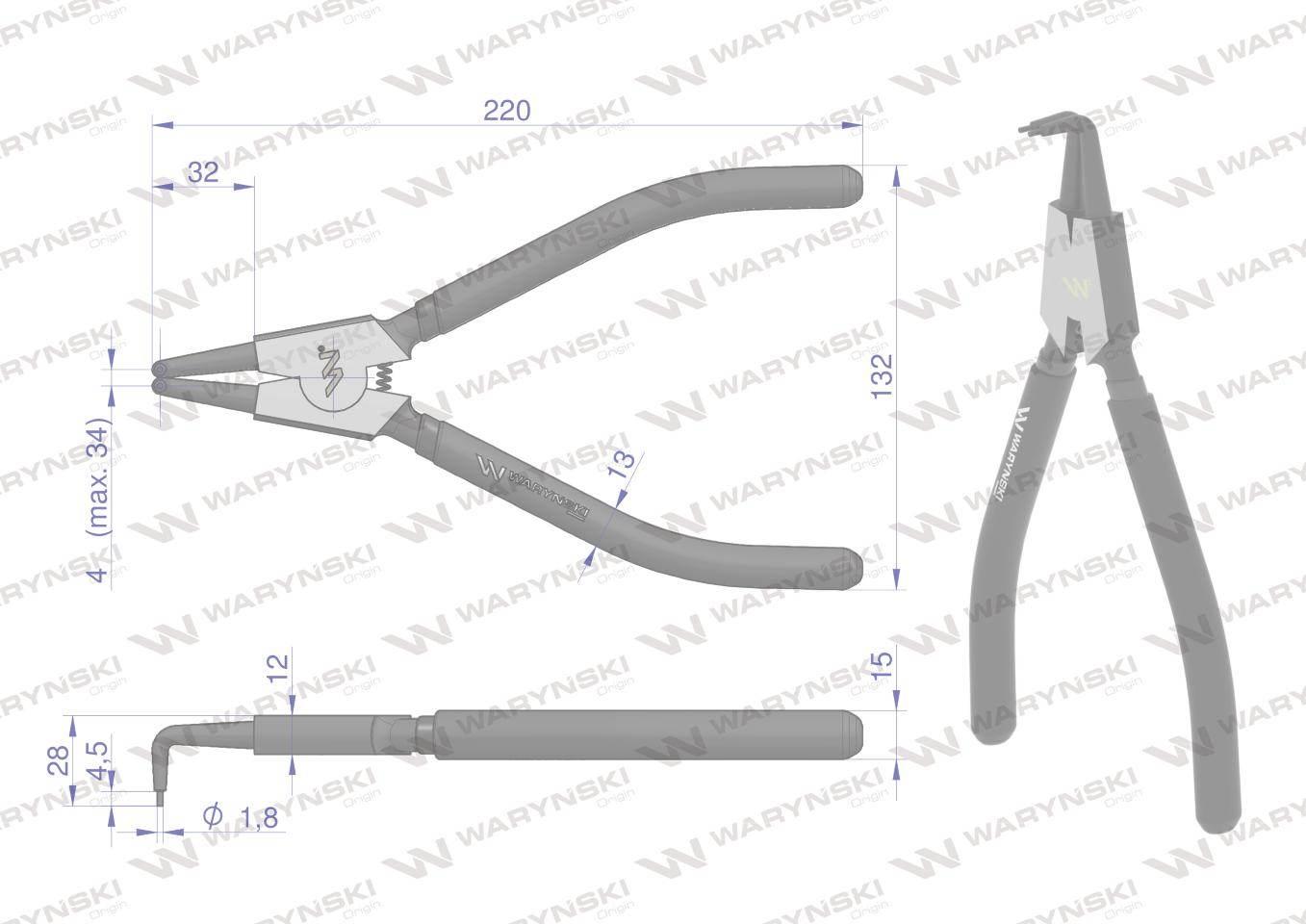 Szczypce do pierścieni osadczych 240 mm zewnętrzne wygięte Waryński WMP115 - zdjęcie 2