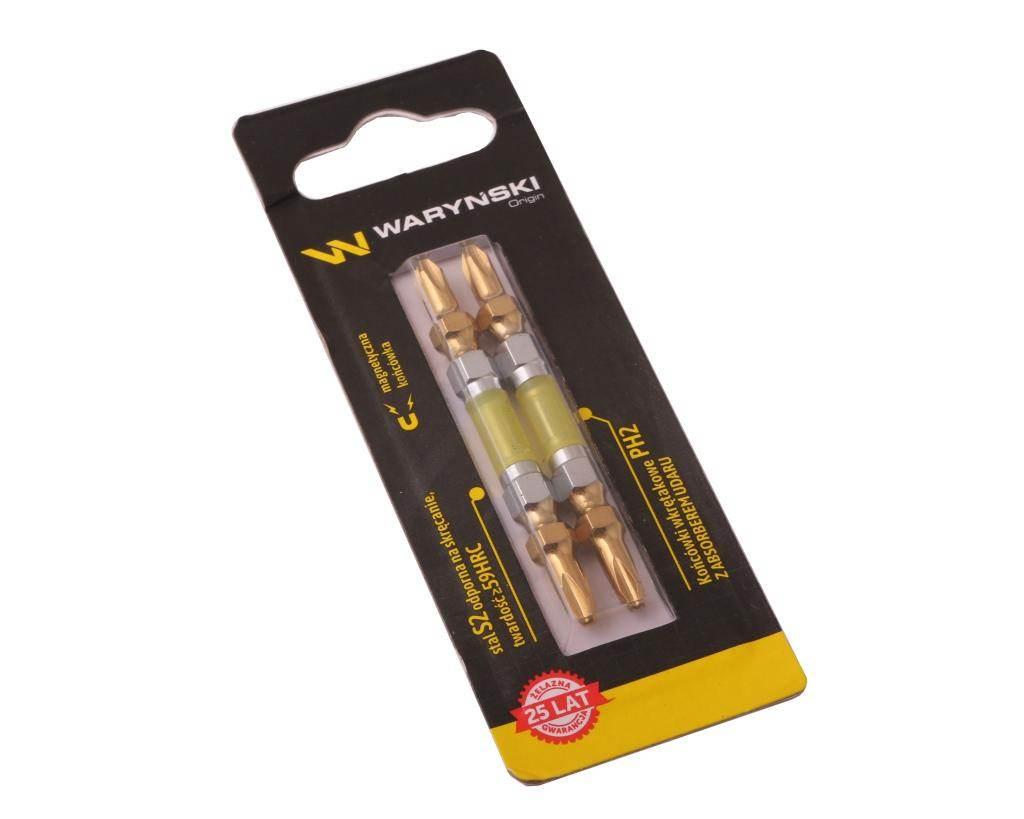 Końcówki wkrętakowe z absorberem PH2 65mm Waryński komplet w blistrze dwusz