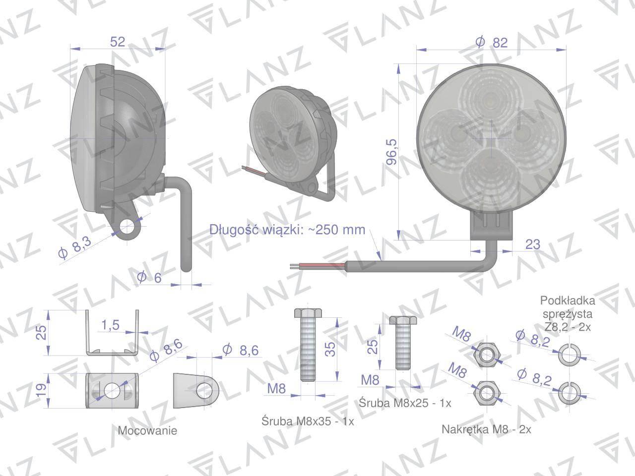 Lampa robocza okrągła mini 12W 4 LED GLANZ L0117G - zdjęcie 4