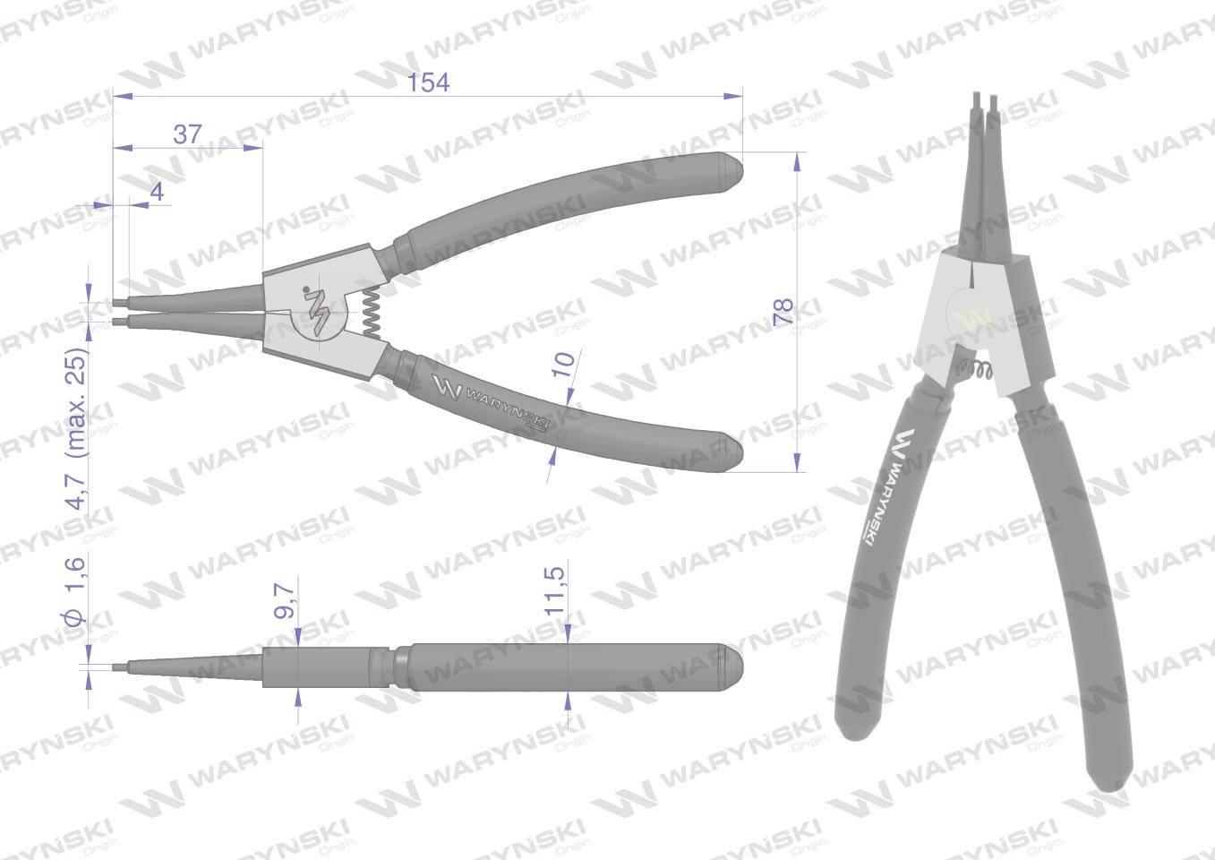 Szczypce do pierścieni osadczych segera 150 mm zewnętrzne proste Waryński - zdjęcie 2
