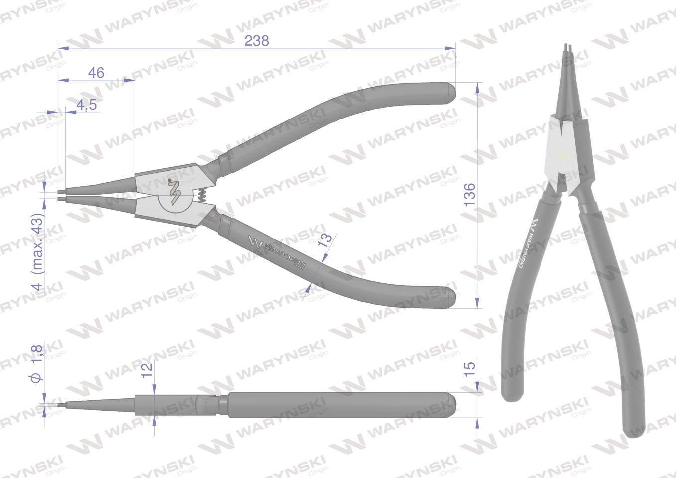 Szczypce do pierścieni osadczych 240 mm zewnętrzne proste Waryński WMP113 - zdjęcie 2