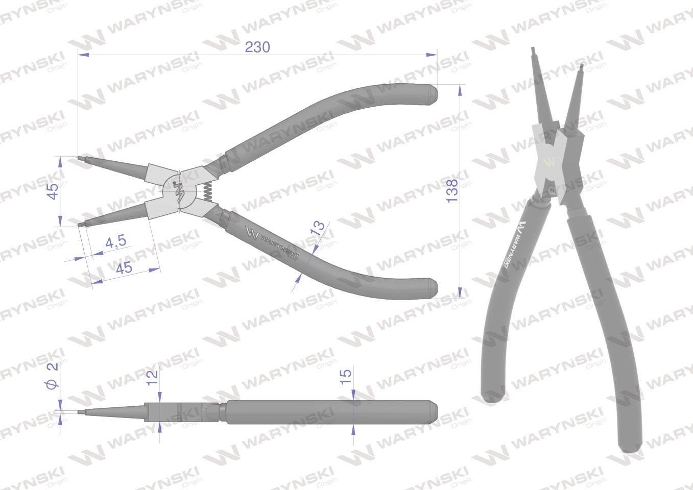 Szczypce do pierścieni osadczych 240 mm wewnętrzne proste Waryński WMP114 - zdjęcie 2