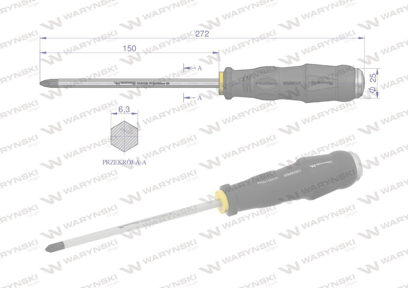 wkrętak do pobijania PH2x150mm Waryński WMW061 - zdjęcie 3