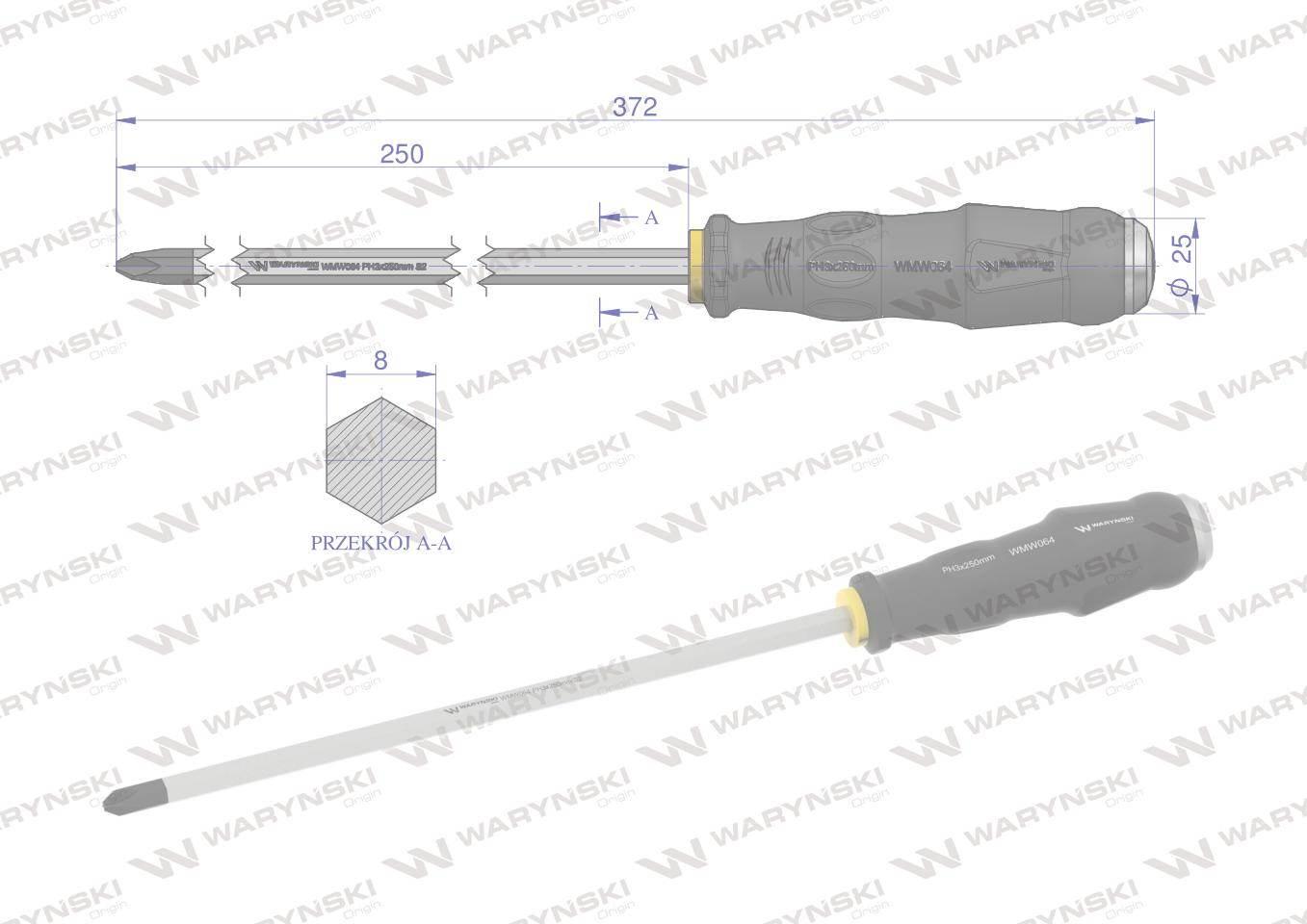 Wkrętak do pobijania PH3x250mm Waryński WMW064 - zdjęcie 3