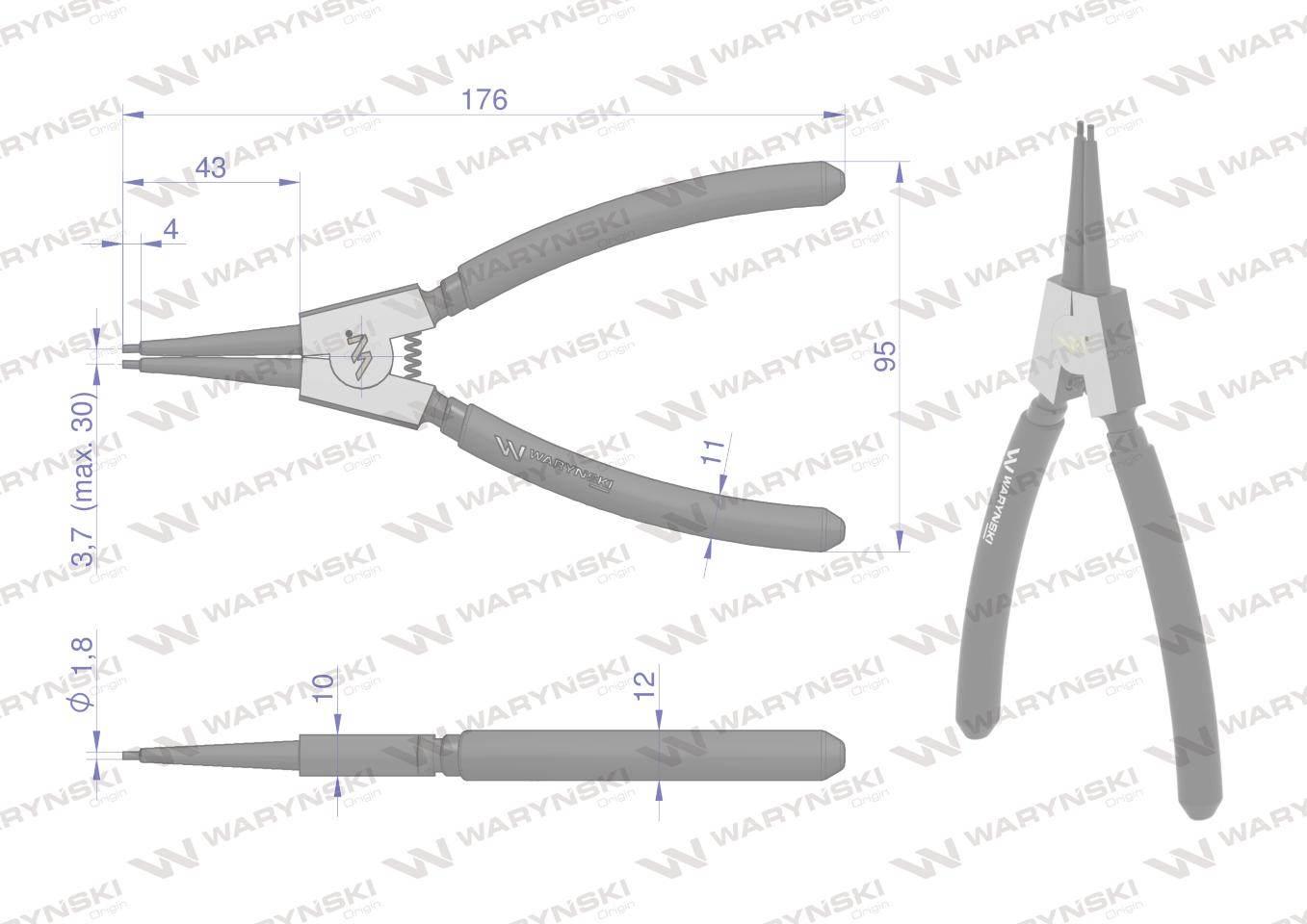 Szczypce do pierścieni osadczych segera 180 mm zewnętrzne proste Waryński - zdjęcie 2
