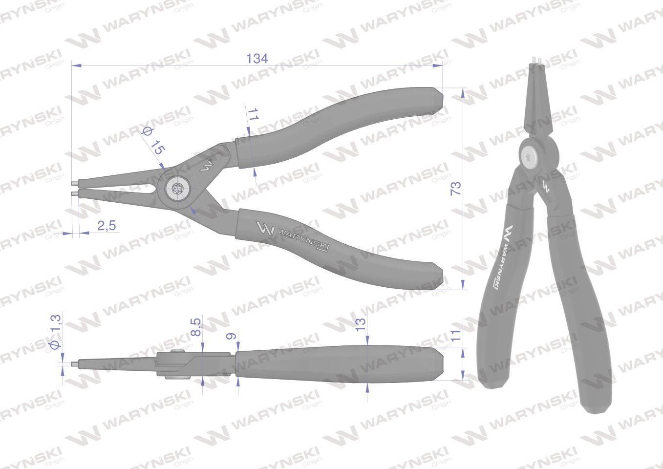 Specjalistyczne szczypce do pierścieni osadczych 127 mm zewnętrzne proste W - zdjęcie 2