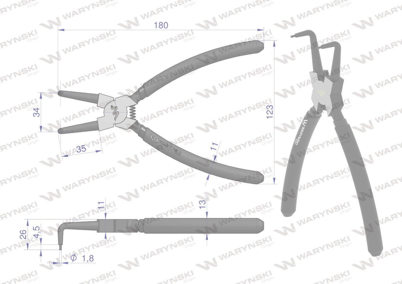 Szczypce do pierścieni osadczych 200 mm wewnętrzne wygięte Waryński WMP112 - zdjęcie 2
