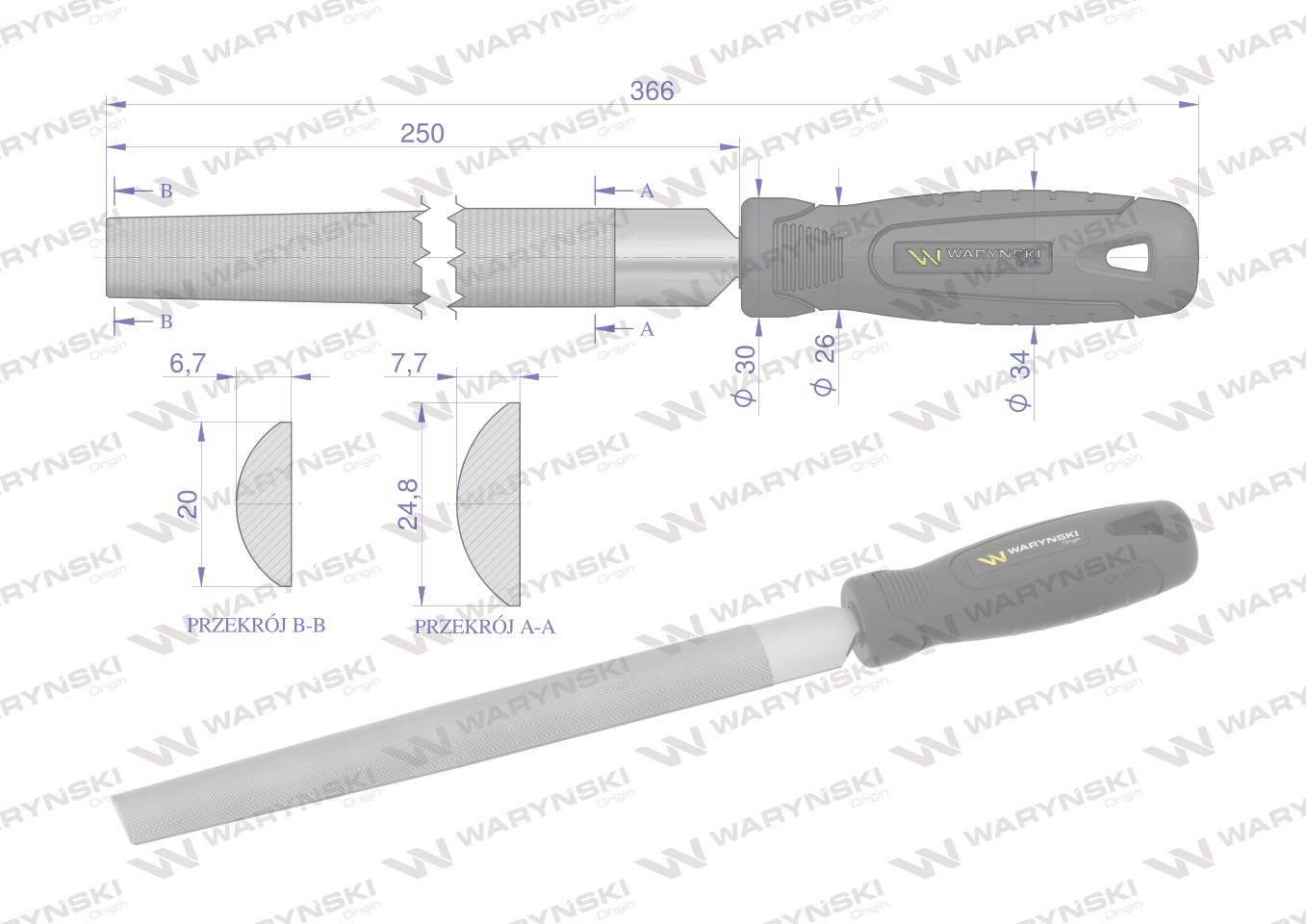 Pilnik półokrągły 250 mm Waryński WMF006 - zdjęcie 2