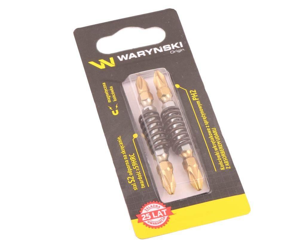 Końcówki wkrętakowe z absorberem sprężynowym PH2 65mm Waryński komplet w bl