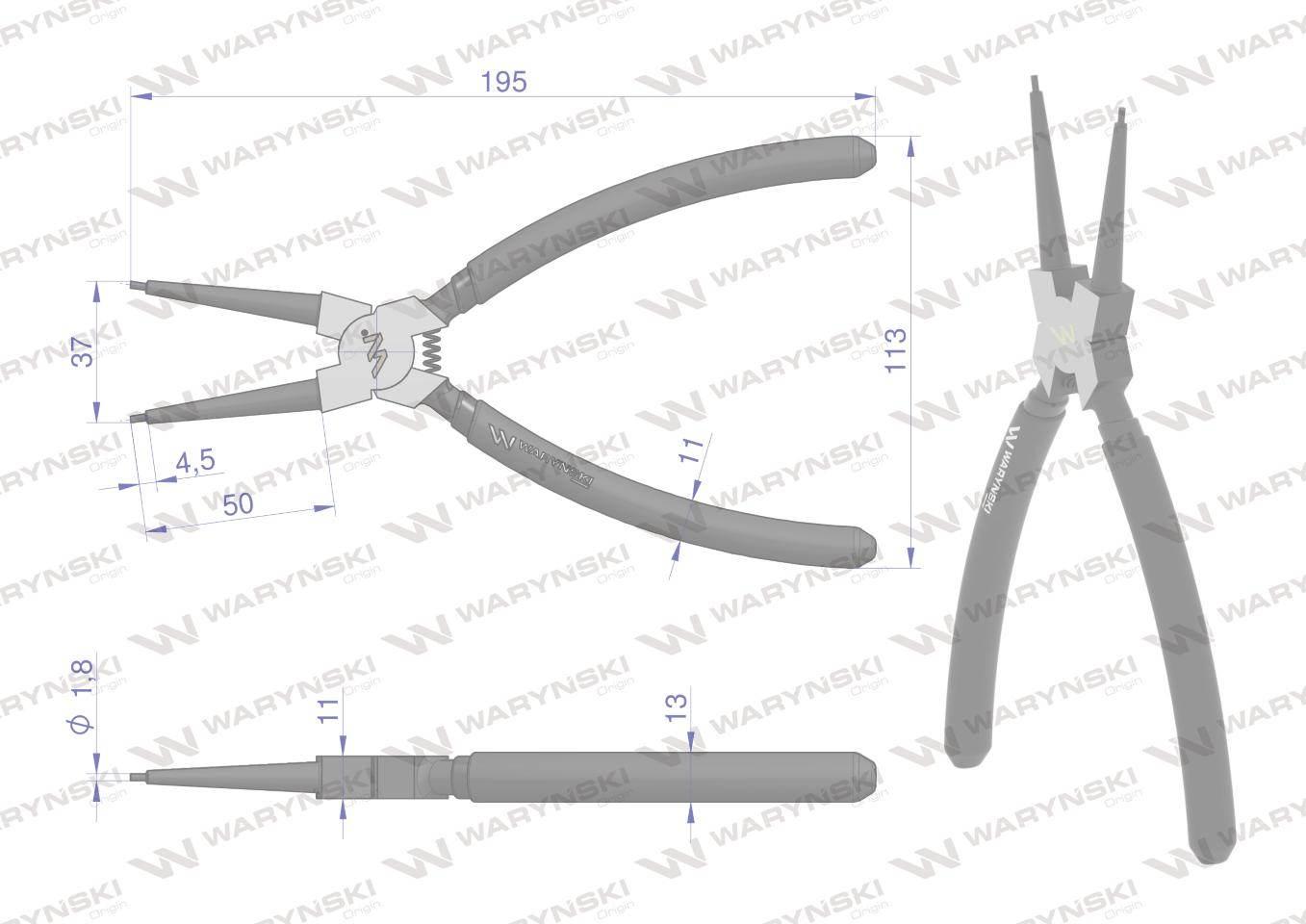Szczypce do pierścieni osadczych 200 mm wewnętrzne proste Waryński WMP110 - zdjęcie 2
