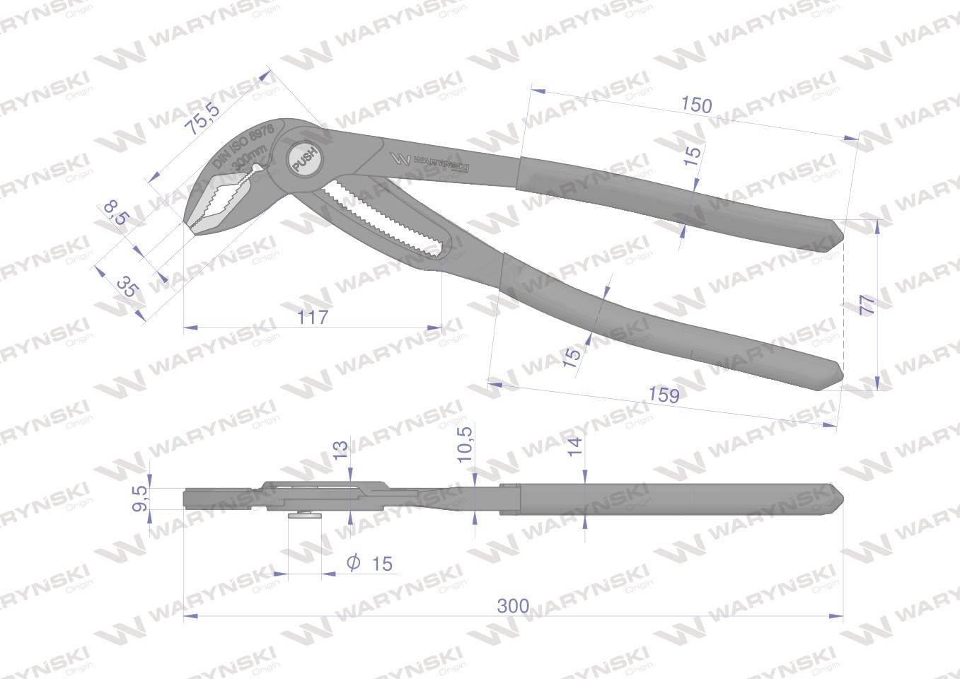 Szczypce do rur szybkonastawne 300mm. zakres szczęk 70 mm Waryński WMH128 - zdjęcie 2