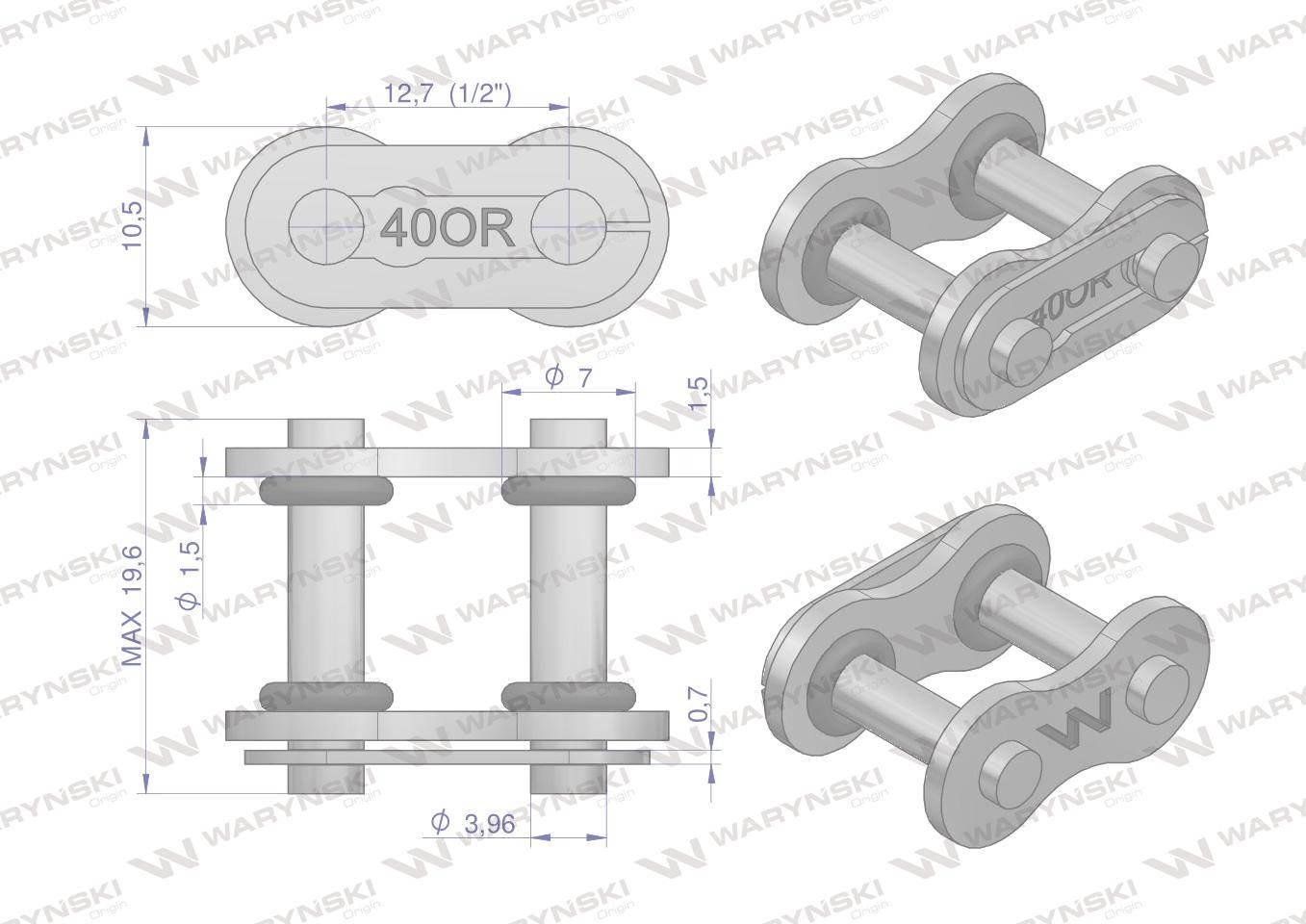 Zamek łańcucha z oringiem ANSI A 40 (R1 1/2) Waryński 5szt W-Z40OR - zdjęcie 2