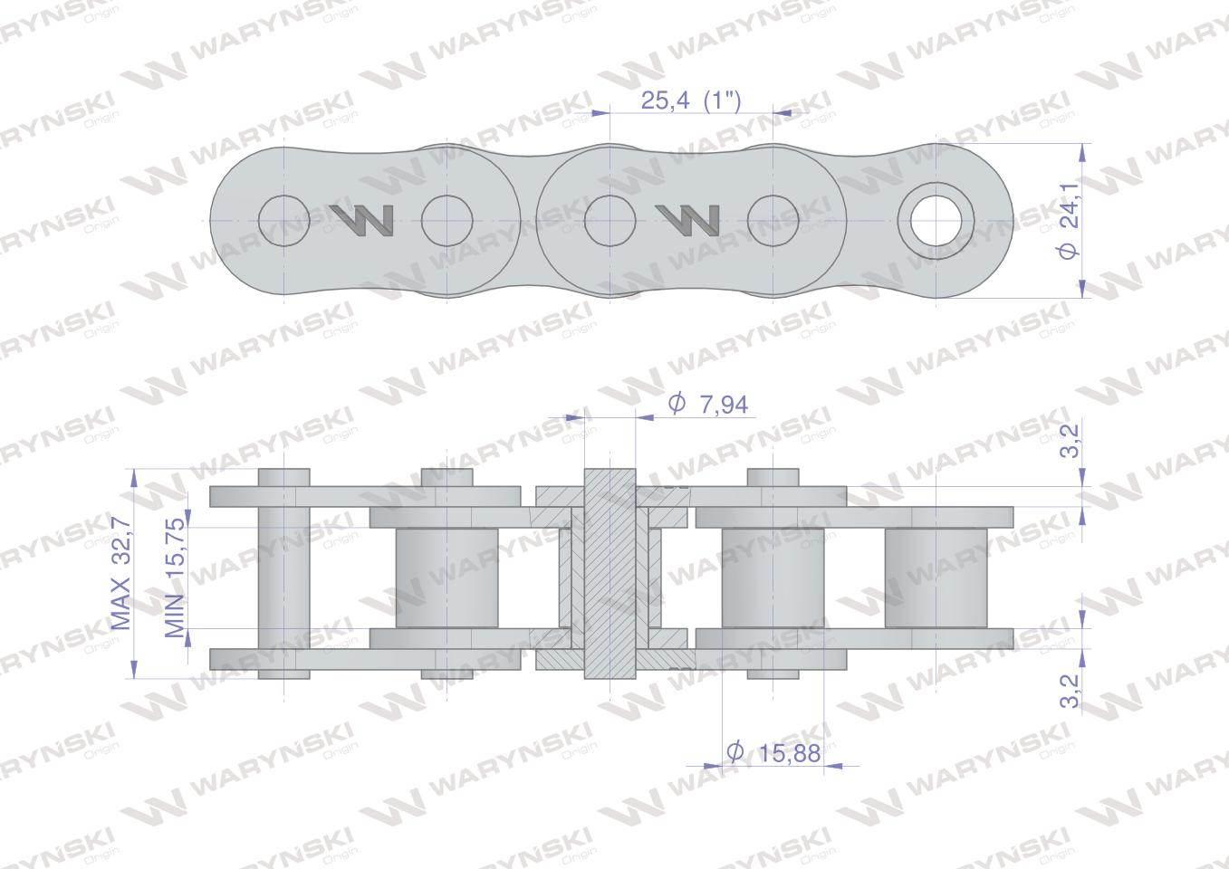 Łańcuch rolkowy 80SP (R1 1) 5m Waryński W-L80SP - zdjęcie 2