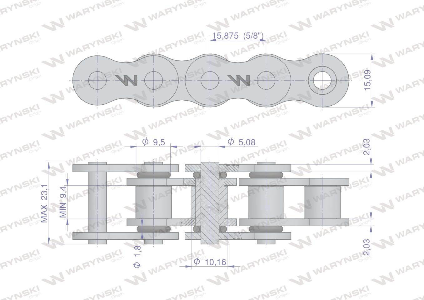 Łańcuch rolkowy z oringiem ANSI A 50 (R1 5/8) 5m Waryński W-L50OR - zdjęcie 2