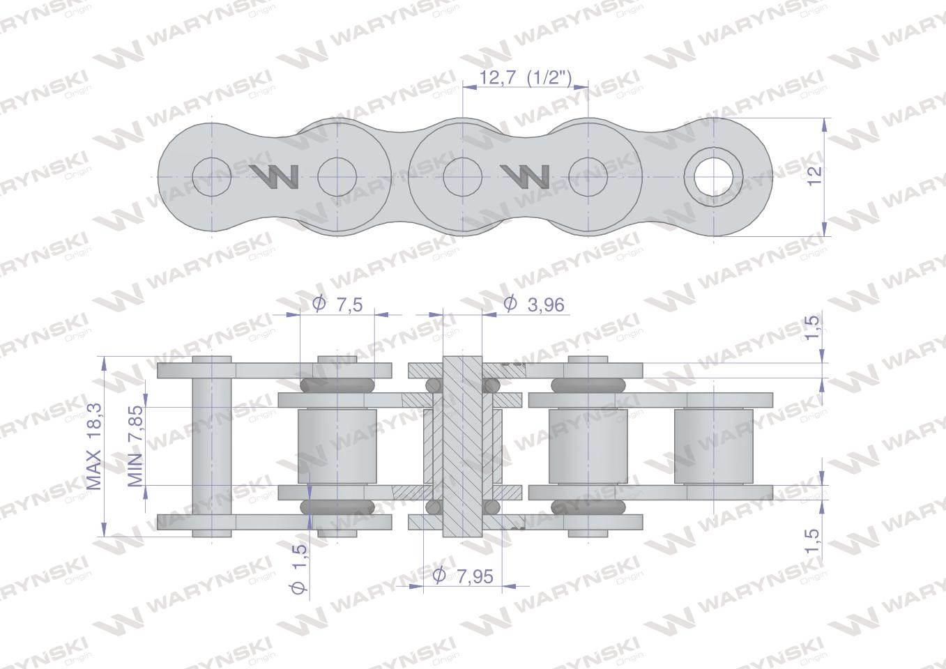 Łańcuch rolkowy z oringiem ANSI A 40 (R1 1/2) 5m Waryński W-L40OR - zdjęcie 2