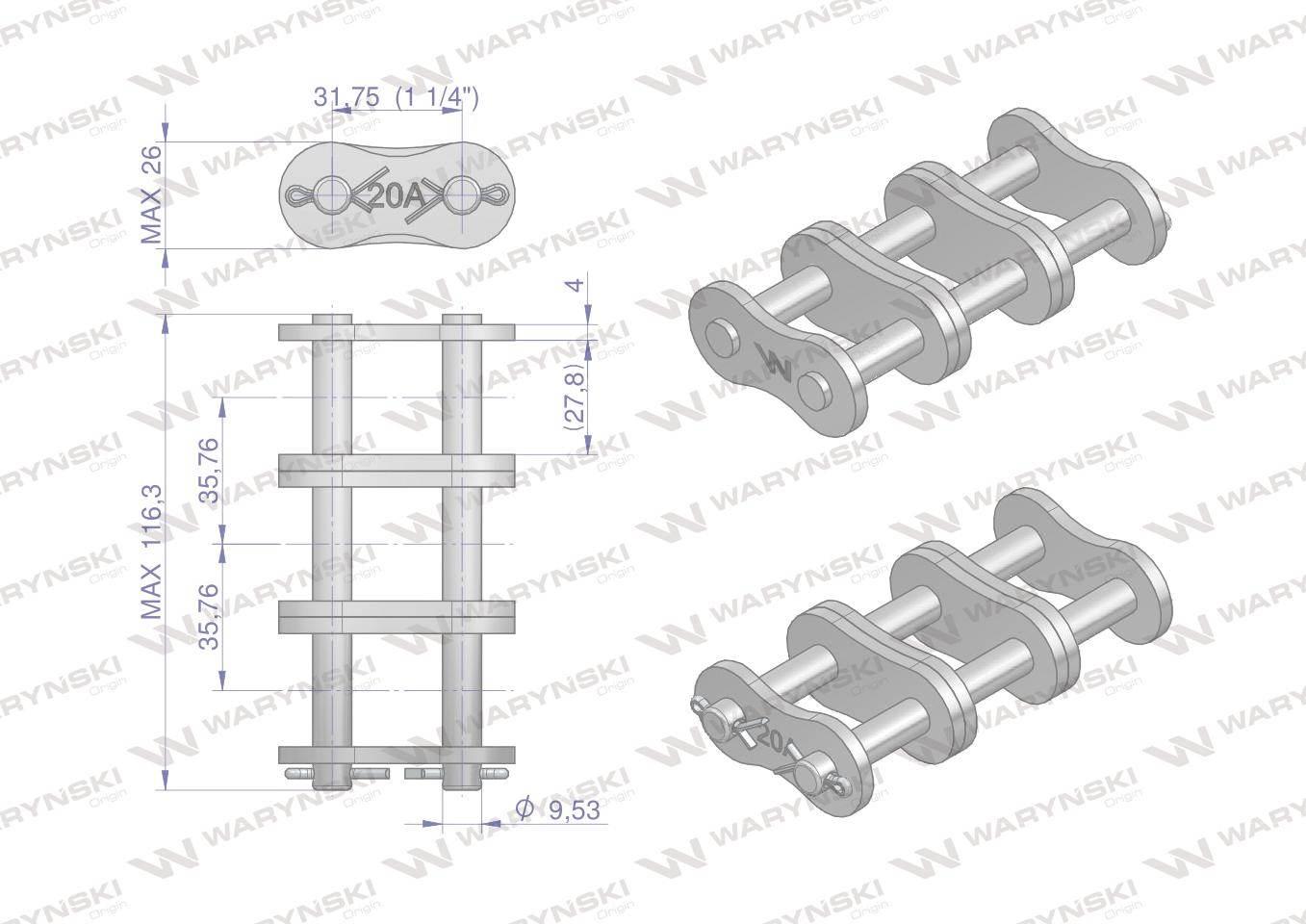 Zamek łańcucha wzmocnionego Z20A-3 ANSI A 100 (R3 1.1/4) Waryński 3szt - zdjęcie 2