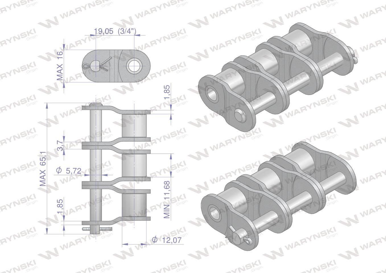 Półogniwo łańcucha P12B-3 (R3 3/4) Waryński 5szt W-P12B3 - zdjęcie 2