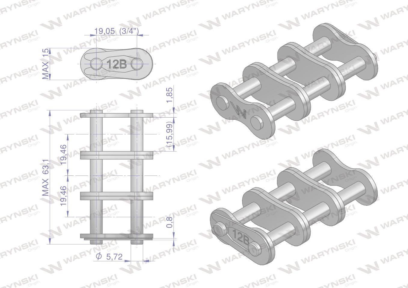 Zamek łańcucha Z12B-3 (R3 3/4) Waryński 5szt W-Z12B3 - zdjęcie 2