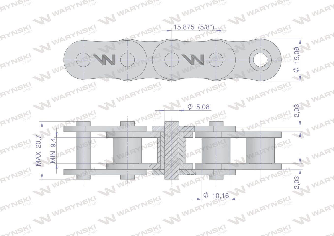Łańcuch rolkowy 50SP (R1 5/8) 5m Waryński W-L50SP - zdjęcie 2