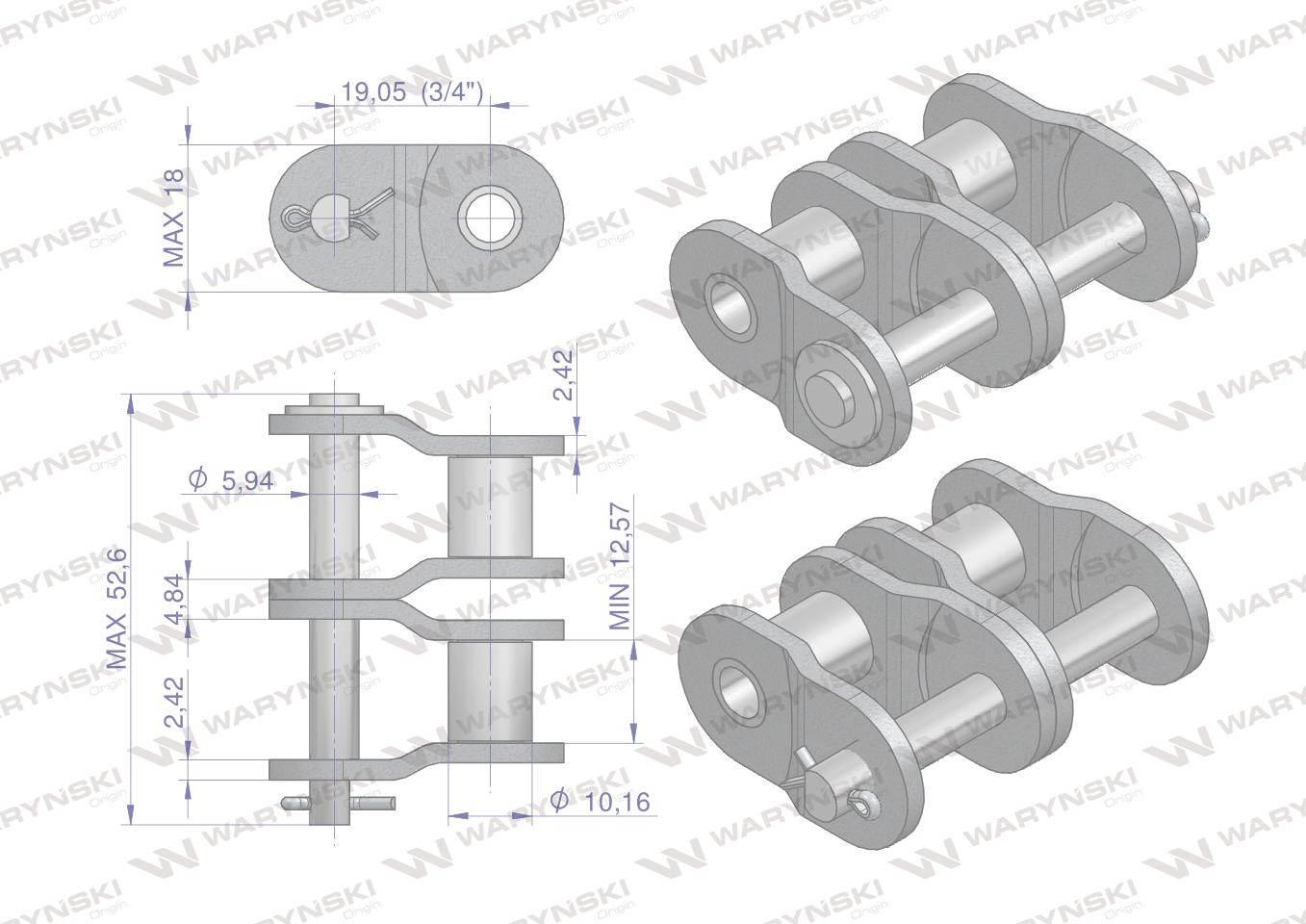 Półogniwo łańcucha wzmocnione P12A-2 ANSI A 60 (R2 3/4) Waryński 5szt - zdjęcie 2